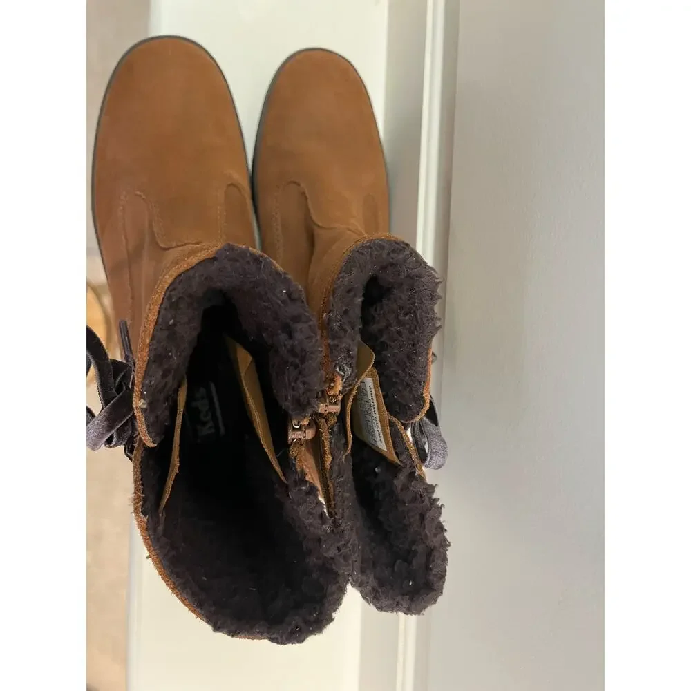 Keds Women's Brown Suede Leather Ankle Bootie 7.5 Fall Winter Casual Rubber Sole